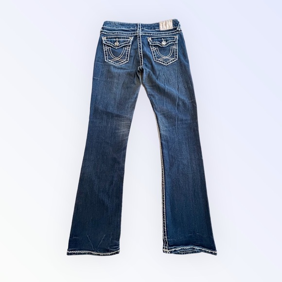 Vintage Y2K Rhinestone Low Rise Contrast Stitch Jeans Bootcut Mini Flare - Picture 6 of 7